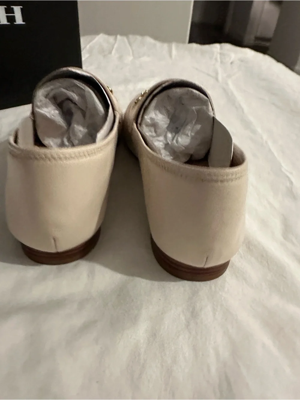 Coach Women's Cream Leather Chain-Trim Loafers